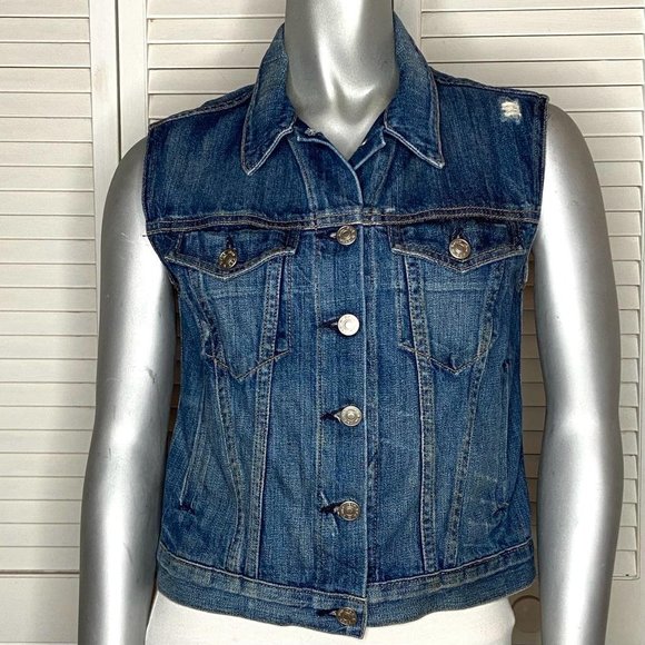 Rag & Bone JEAN 'The Burney' Ladies Denim Vest Main Street Wash Medium Blue XS - Picture 2 of 9